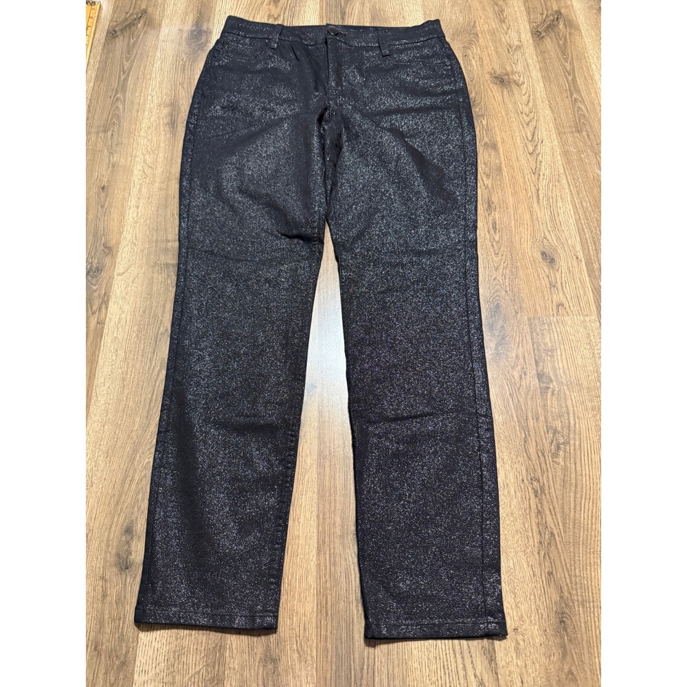 Liz Claiborne Pants Womens Size 10 Black Metallic Glitter Slim Leg Mid-Rise